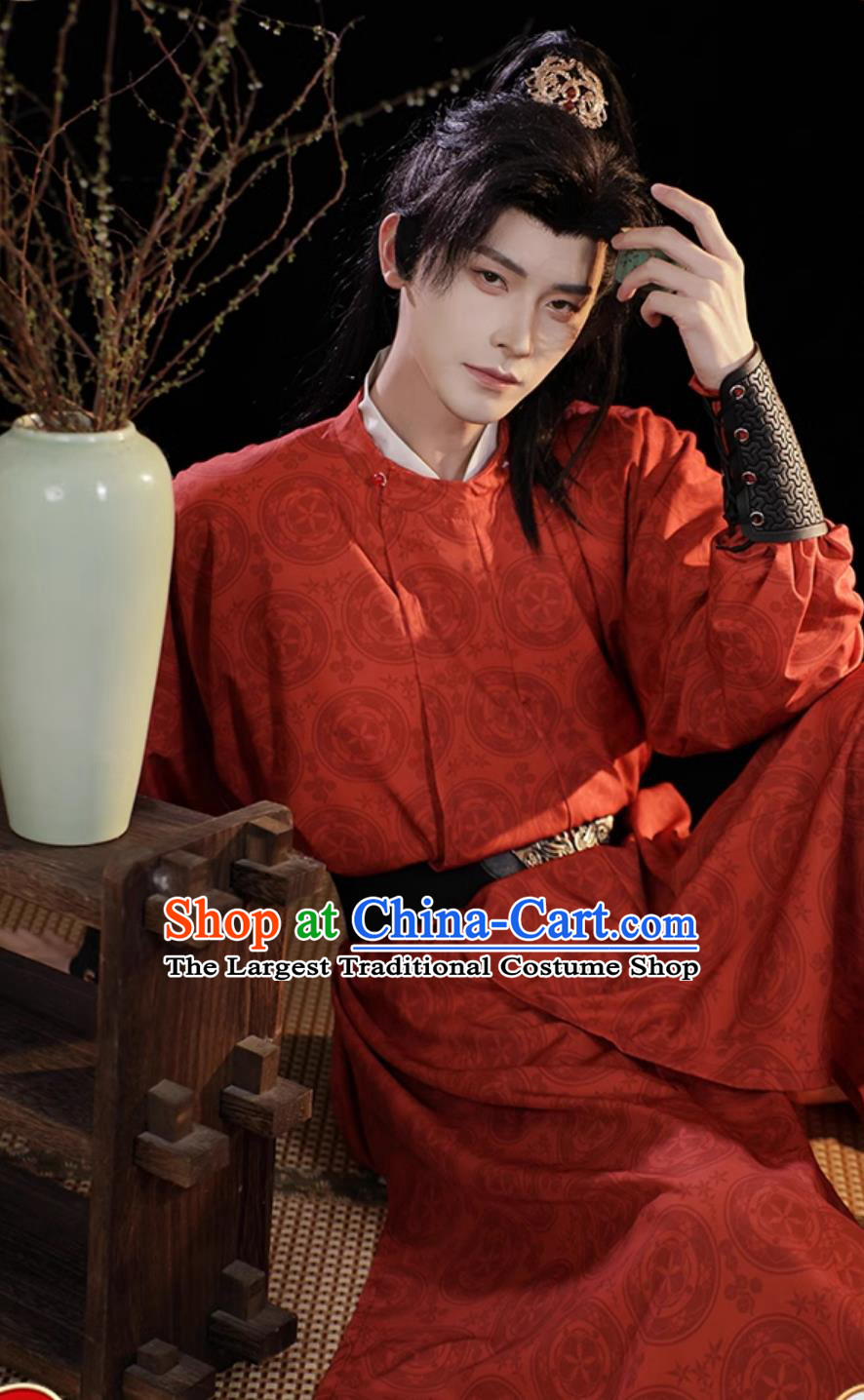 Chinese Ancient Clothing Traditional Tang Dynasty Swordsman Red Robe China Ancient Superhero Garment Costume