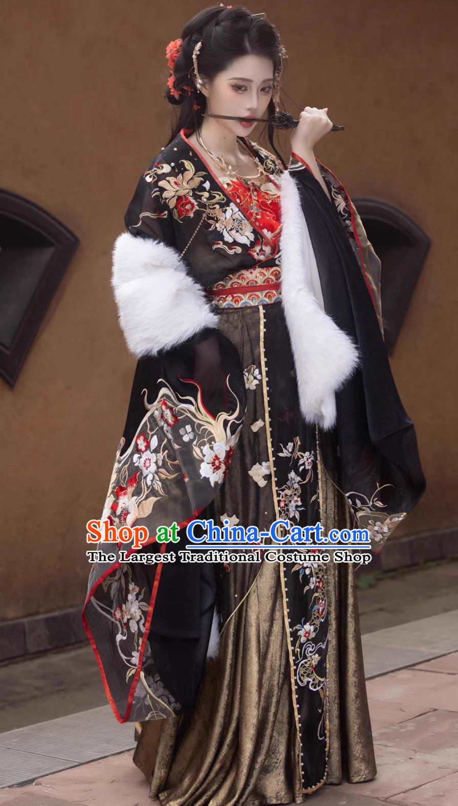 Chinese Ancient Court Woman Garment Costumes Wei Jin Northern and Southern Dynasties Princess Black Embroidered Dress Hanfu Online Shop