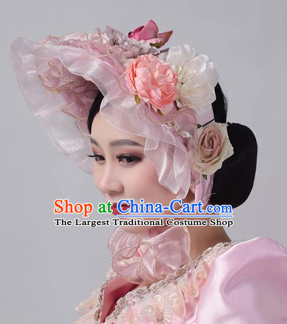 Classical Headpiece Lace Flower Top Hat European Versailles French Vintage Bonnet Pink Hat