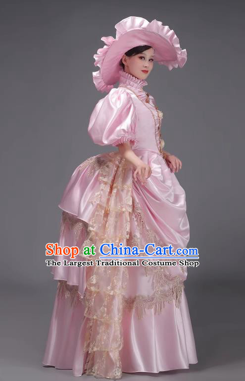 Baroque Stage Play Garment Pink European Court Dress British Retro Costume Medieval Aristocratic Princess Clothing