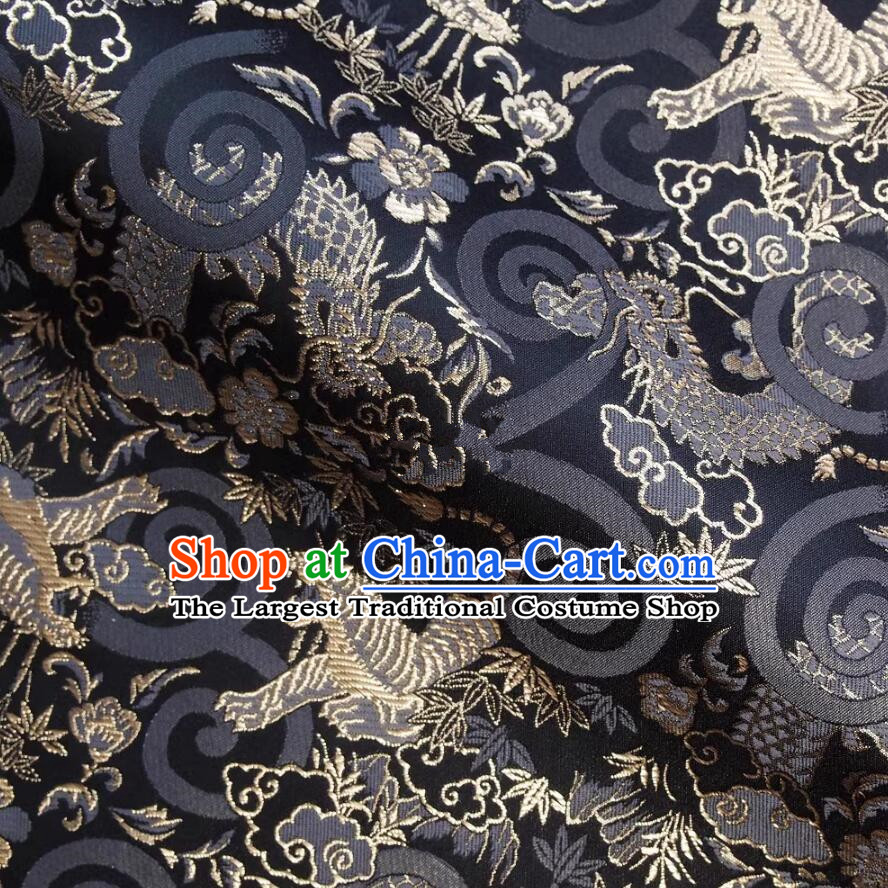 Traditional Kimono Fabric Classical Tiger Dragon Pattern Black Brocade Japanese Nishijin ori Fabric