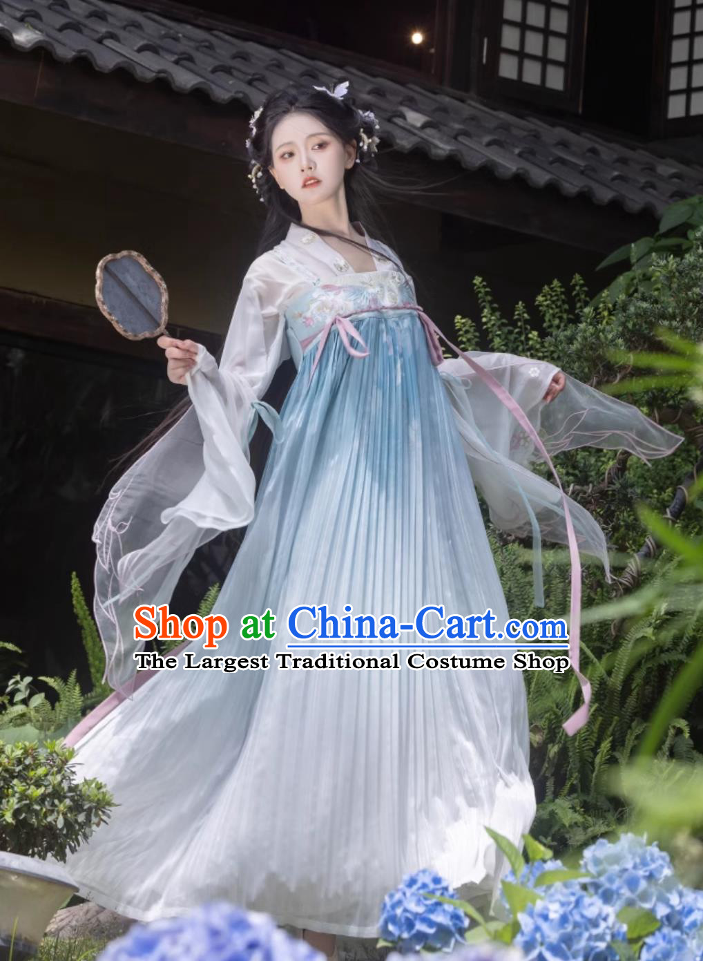 Traditional Tang Dynasty Princess Blue Hanfu Dress Ancient Chinese Clothing