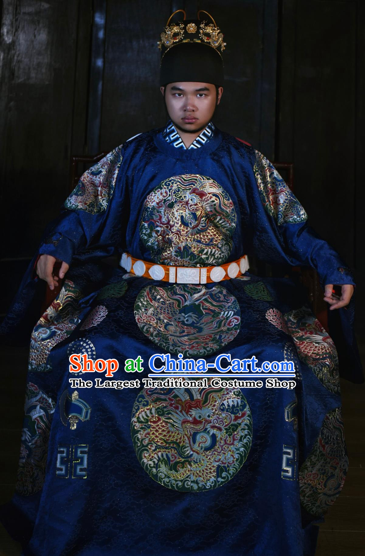 Traditional Ming Dynasty Blue Imperial Robe China Wedding Clothing Ancient Chinese Emperor Costume