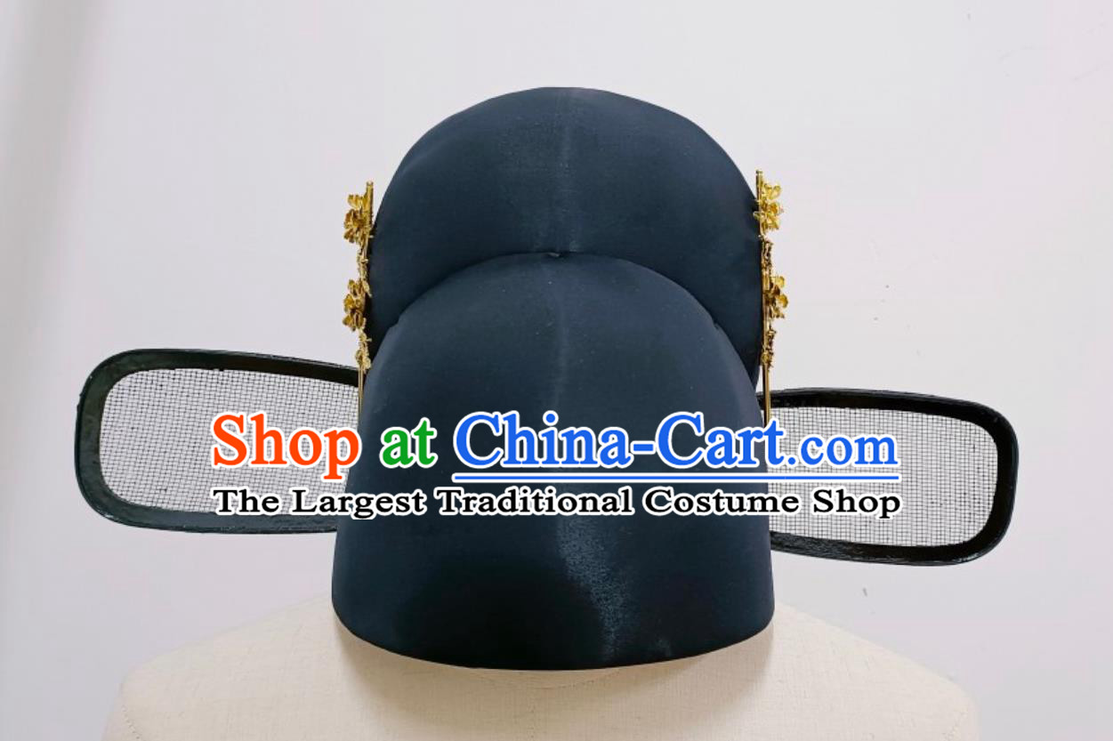 Chinese Traditional Hanfu Headwear Ming Dynasty Wedding Groom Headdress Ancient China Official Hat Handmade Black Gauze Cap