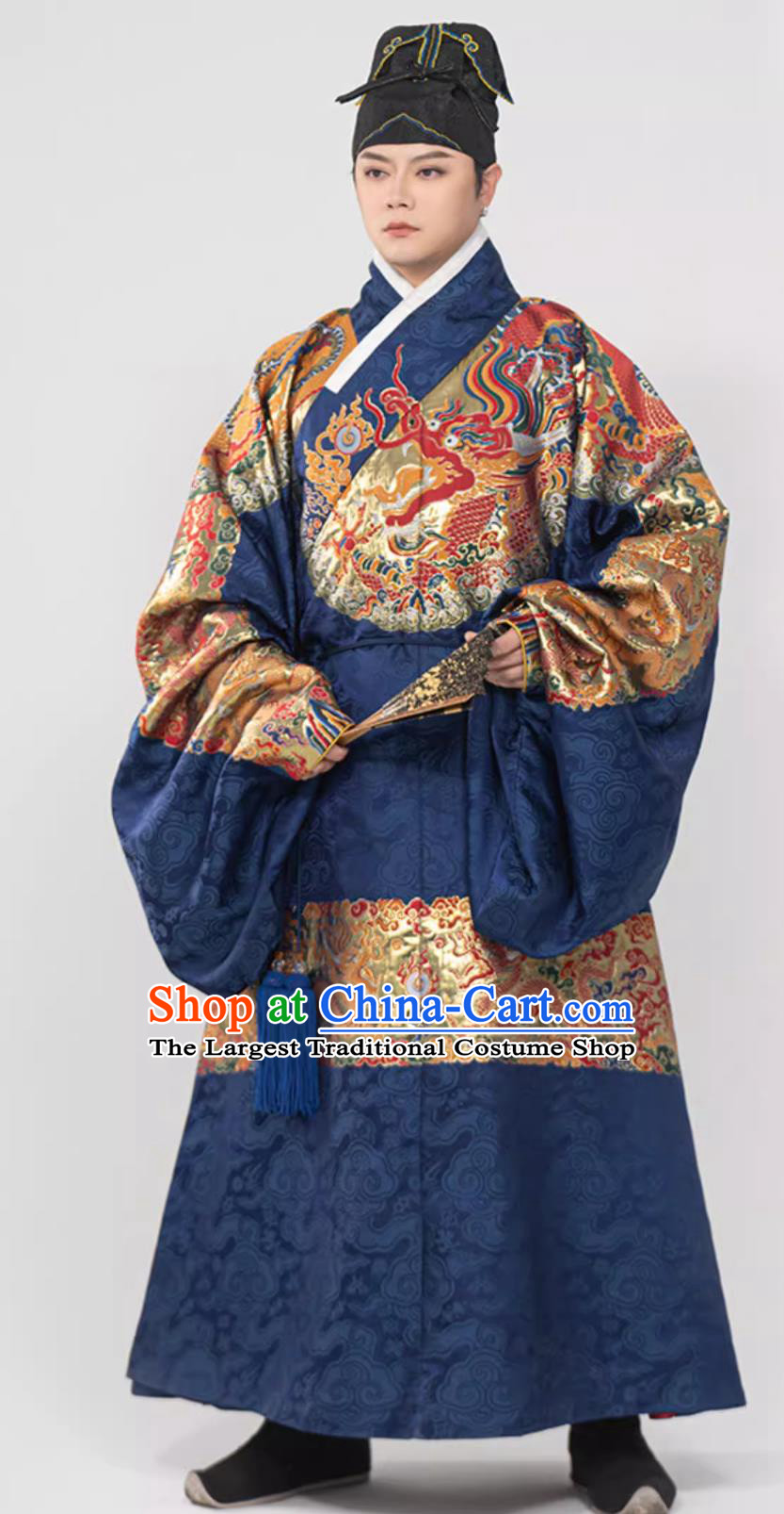 Ancient Chinese Official Clothing Traditional Hanfu Online Shop Blue Ming Dynasty Eunuch Zheng He Robe