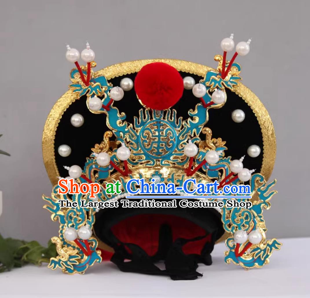 Handmade Magic Show Black Marshal Helmet China Bian Lian Performance Headwear Sichuan Face Changing Hat