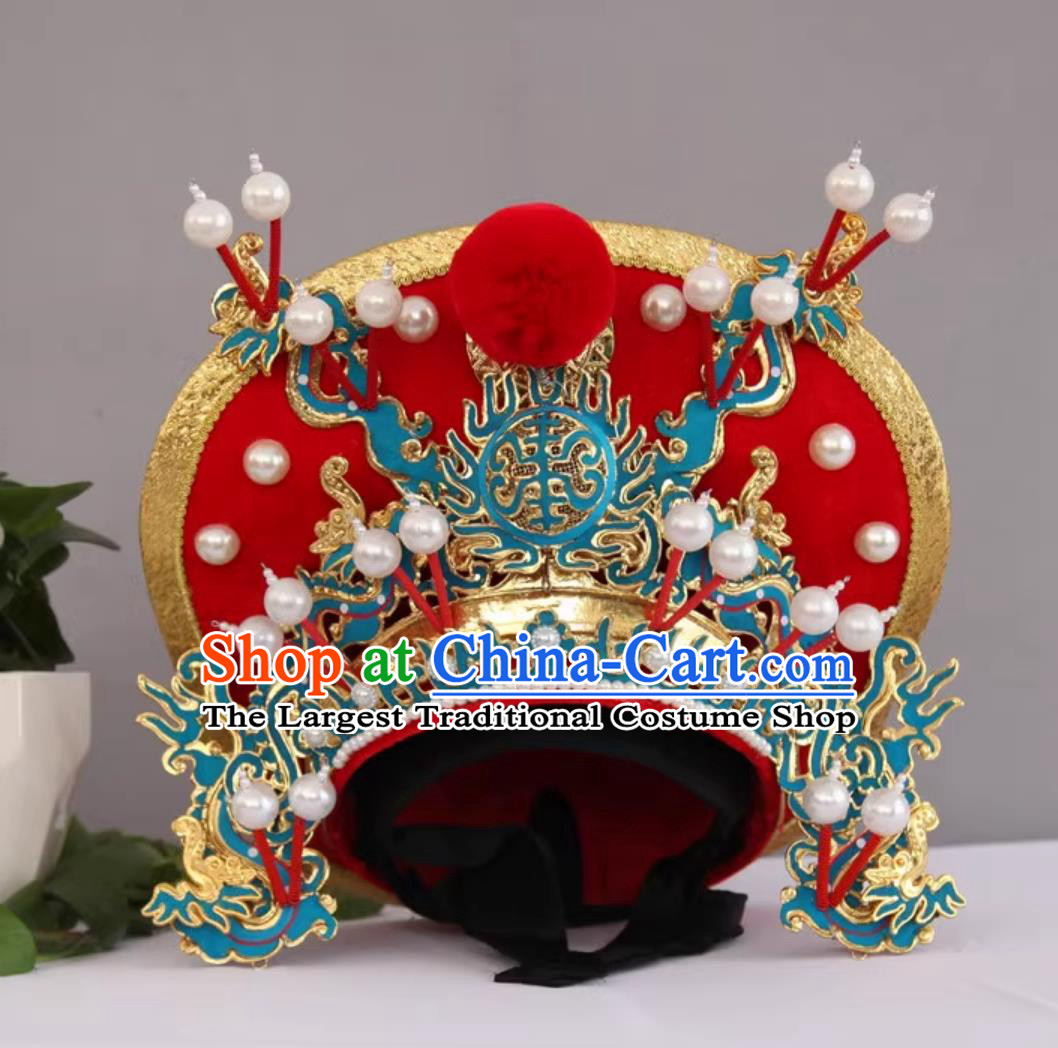 Red Handmade Magic Show Marshal Helmet China Sichuan Opera Face Changing Hat Bian Lian Performance Headwear