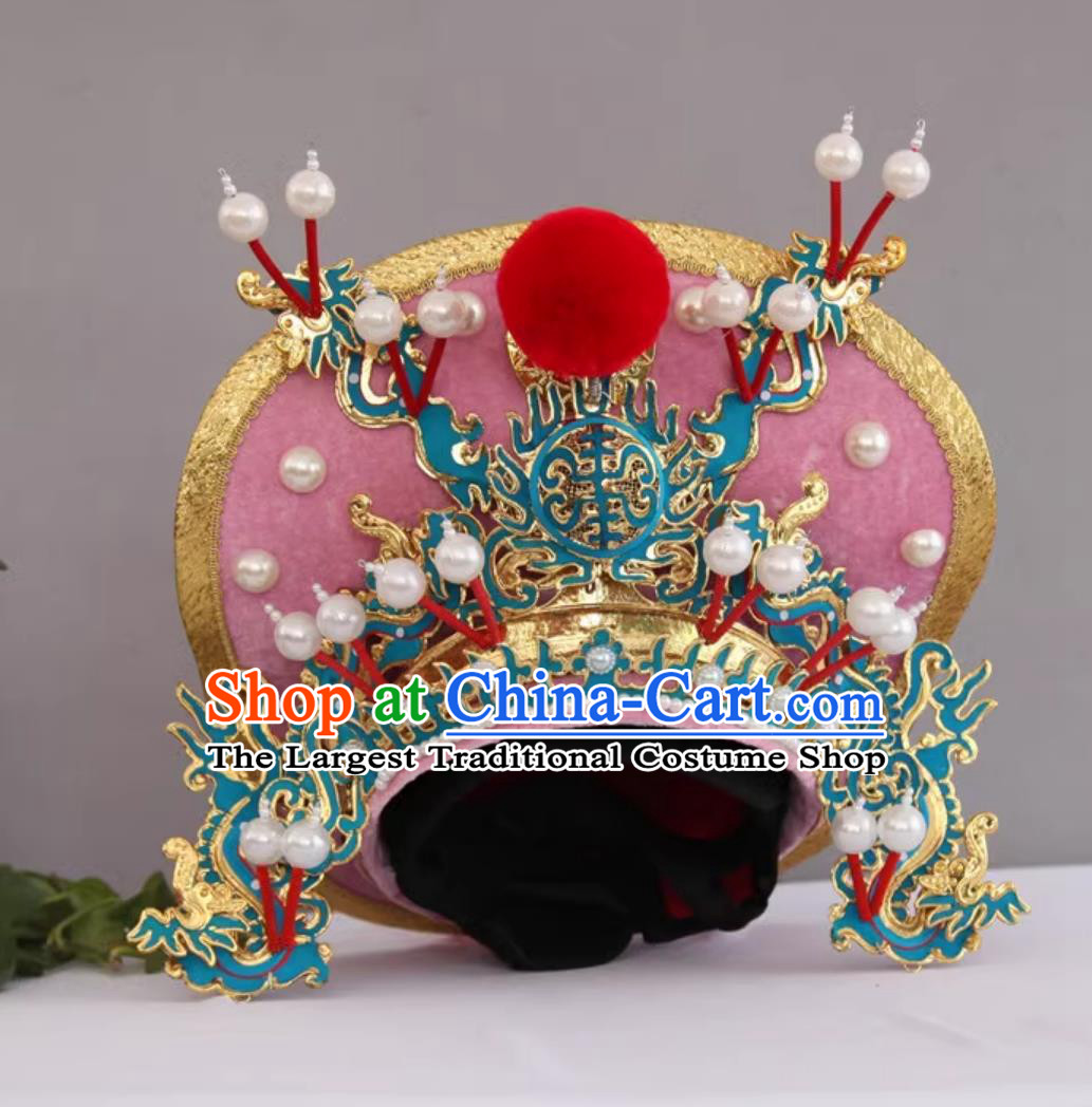 Pink Bian Lian Performance Headwear Handmade Magic Show Marshal Helmet China Sichuan Opera Face Changing Hat