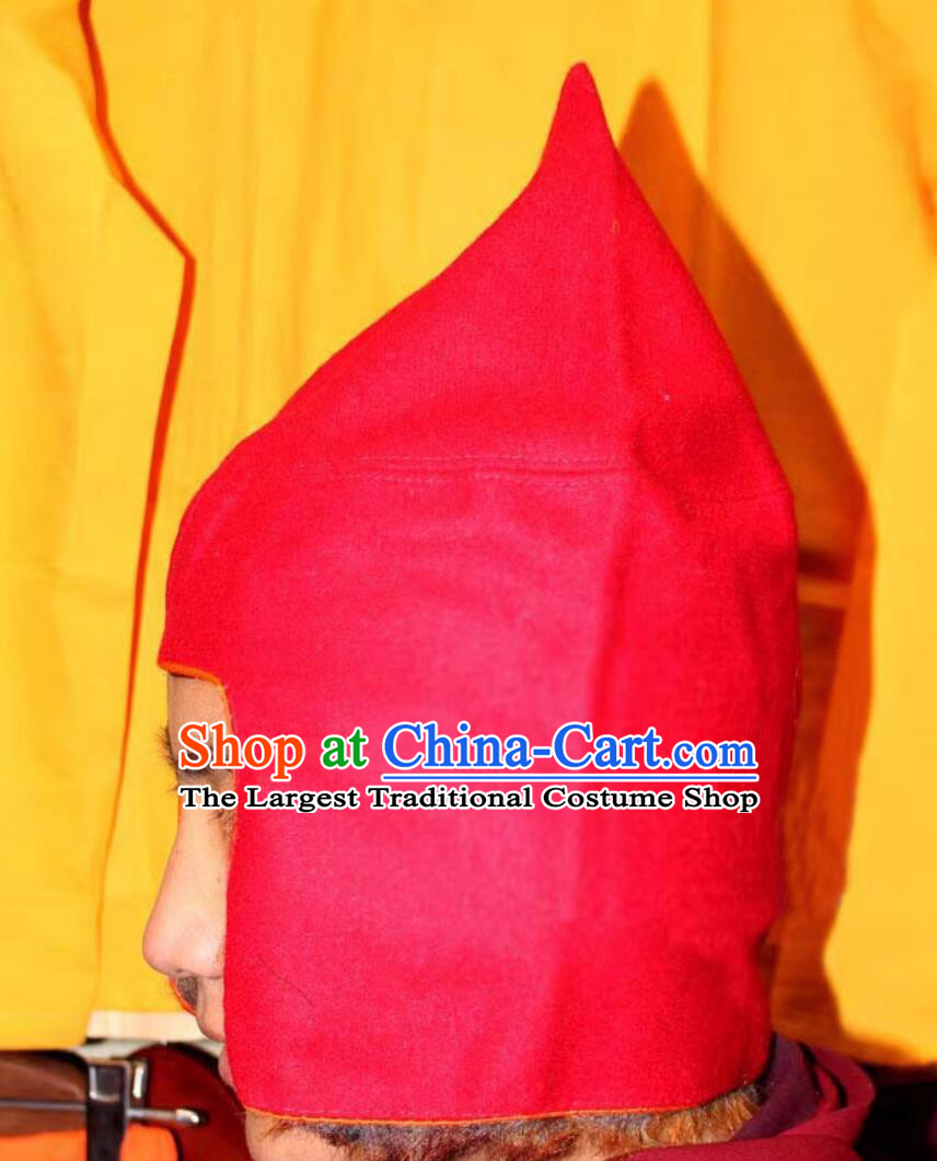 Traditional Tibetan Monk Red Woolen Hat Handmade Xizang Lama Headwear