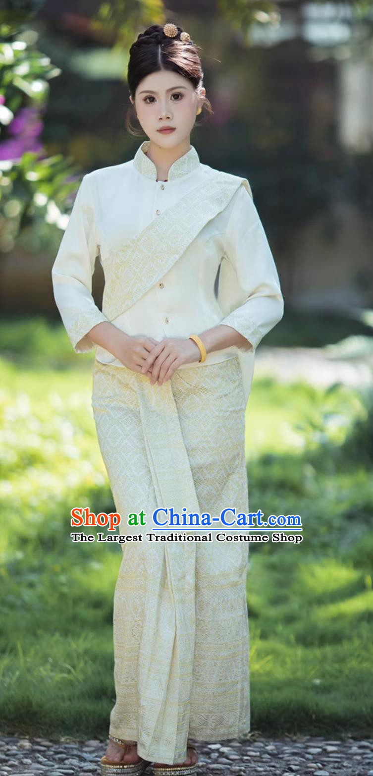 Thai Style Work Clothes China Xishuangbanna Clothing Thailand Shirt And Pants White Set