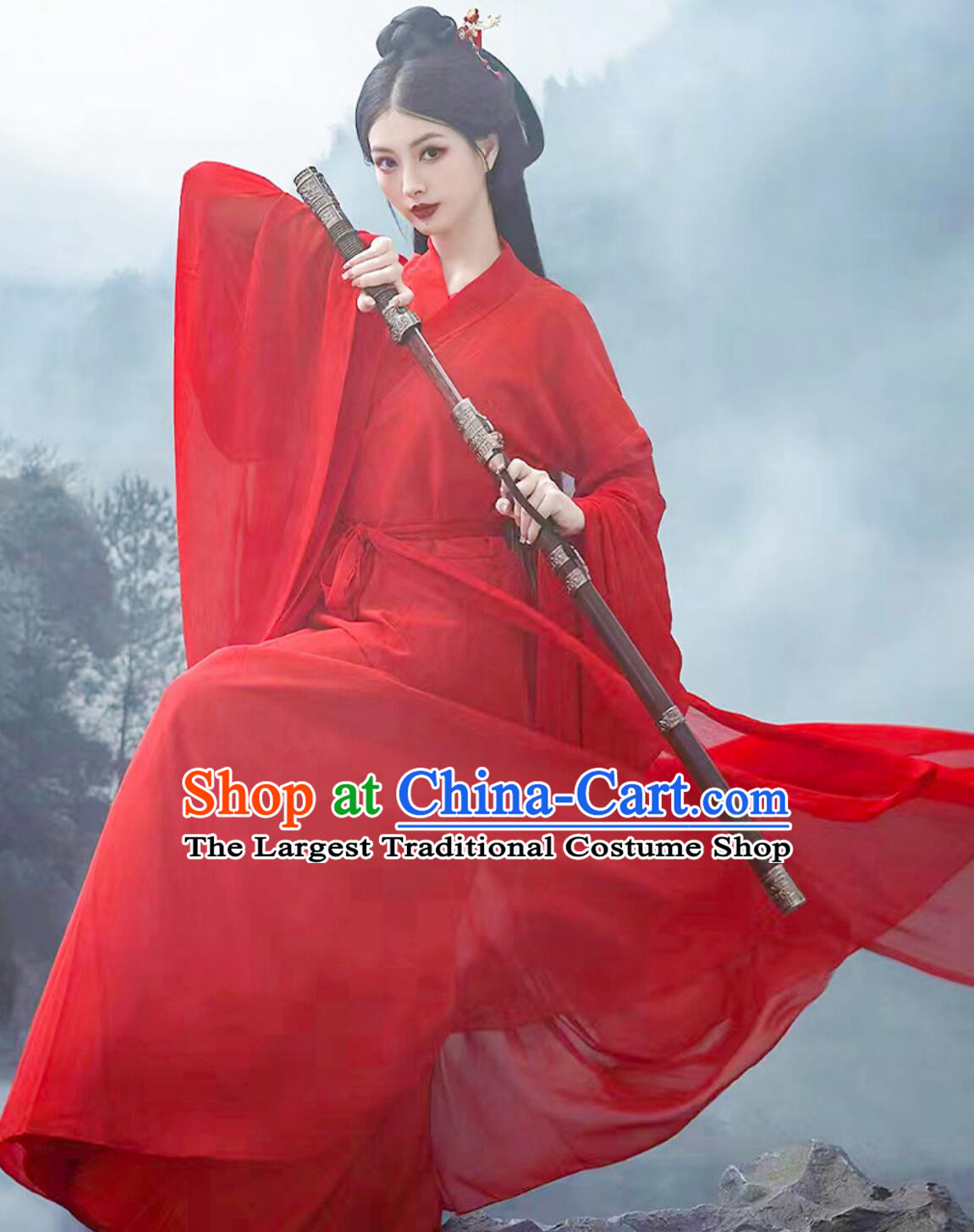 Chinese Jin Dynasty Swordswoman Clothing Traditional Female Hanfu Dress Ancient China Heroine Red Costume