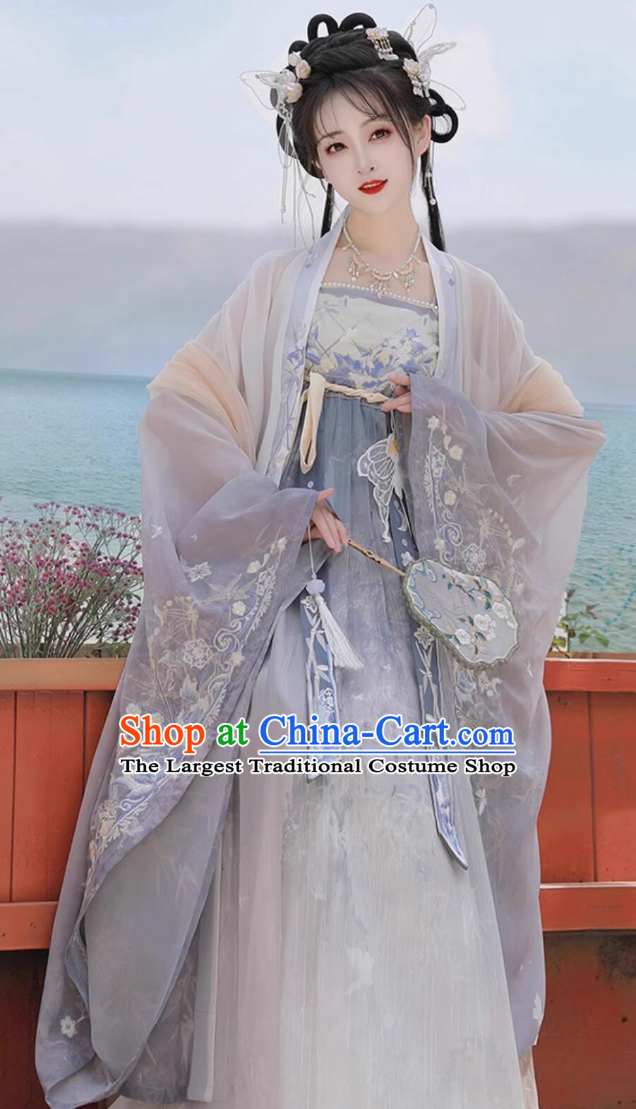 Ancient China Goddess Costume Chinese Tang Dynasty Royal Princess Blue Dress Traditional Woman Hanfu