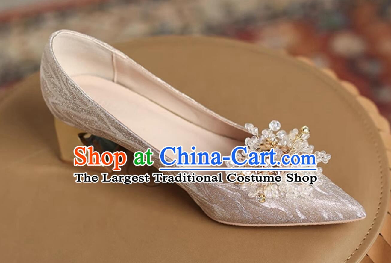 French Fashion Shoes 5cm Heeled Shoes Bride Shoes Champagne Wedding Shoes