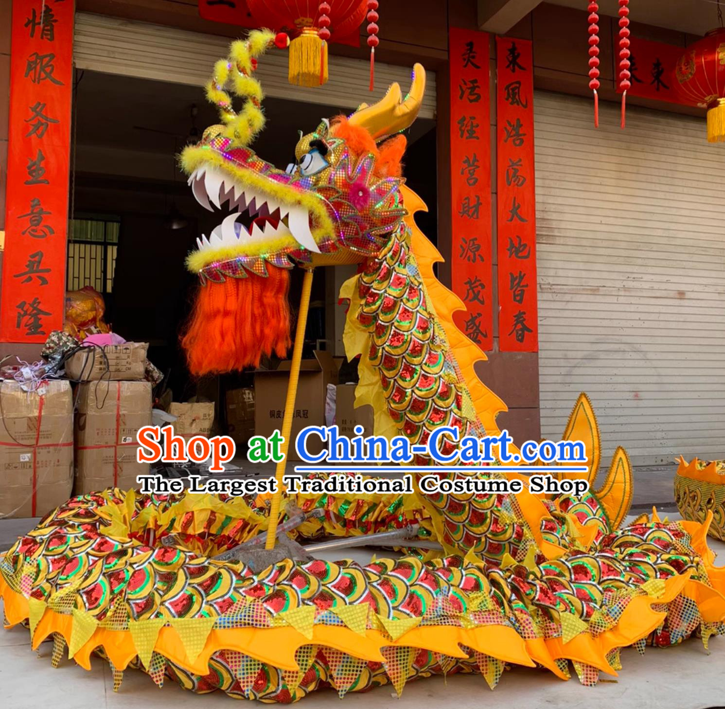 Chinese Traditional Dancing Dragon Handmade LED Lantern Dance Dragon Head and Body Costume Complete Set