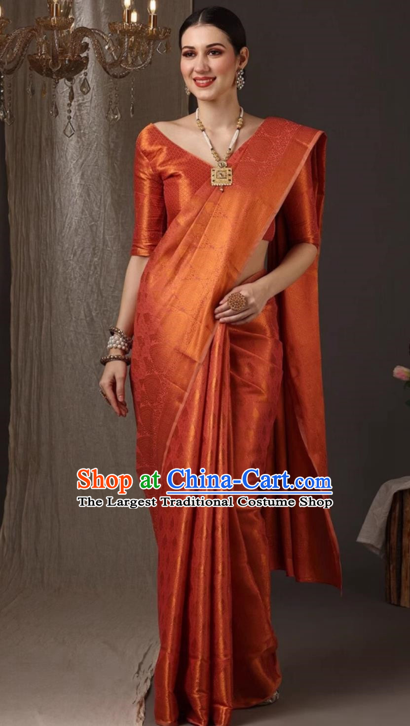 Indian National Costume Traditional Jacinth Dress Woman Sari India Festival Clothing