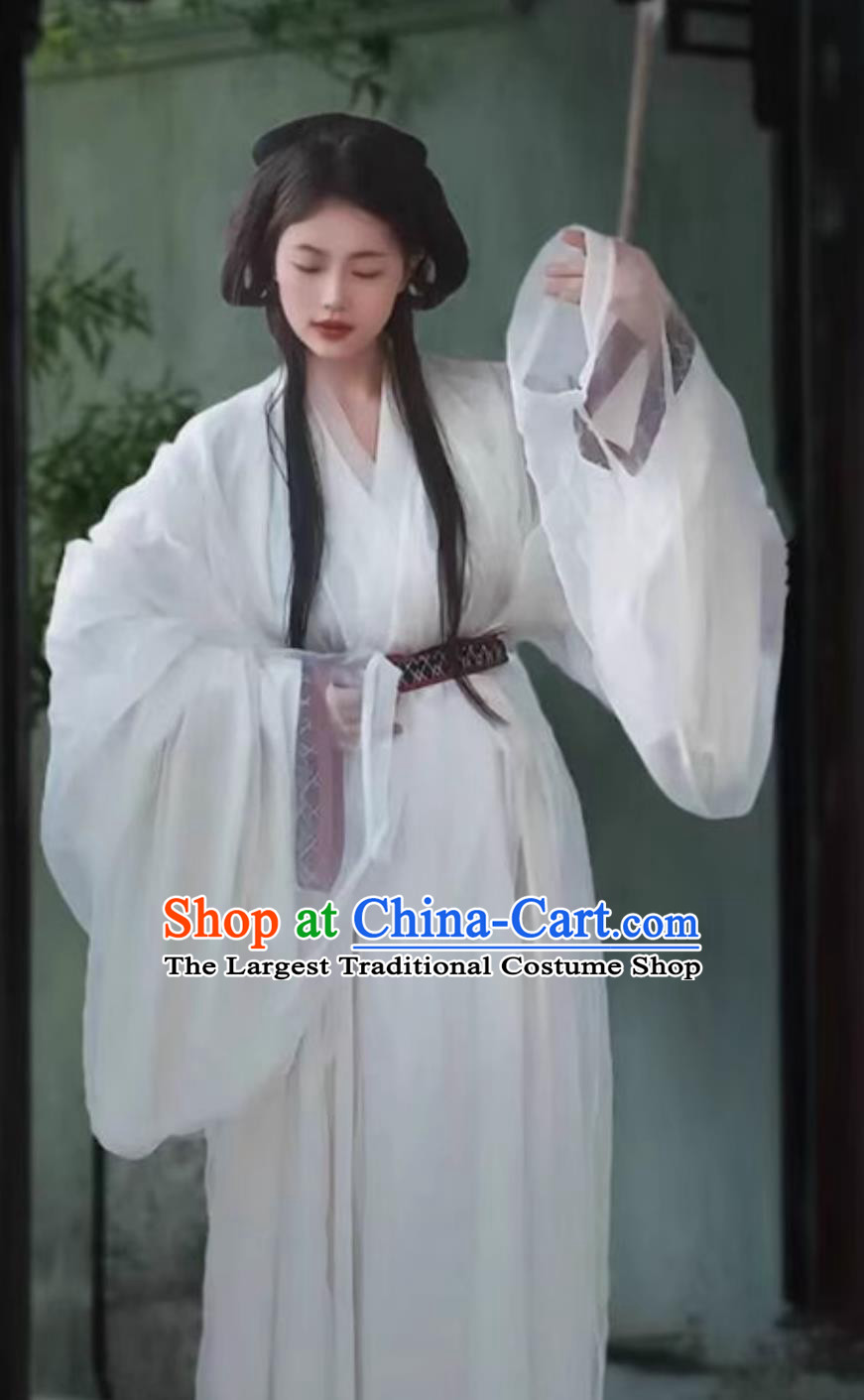 Traditional Hanfu White Warring States Robe Chinese Han Dynasty Imperial Consort Clothing Ancient China Princess Costume