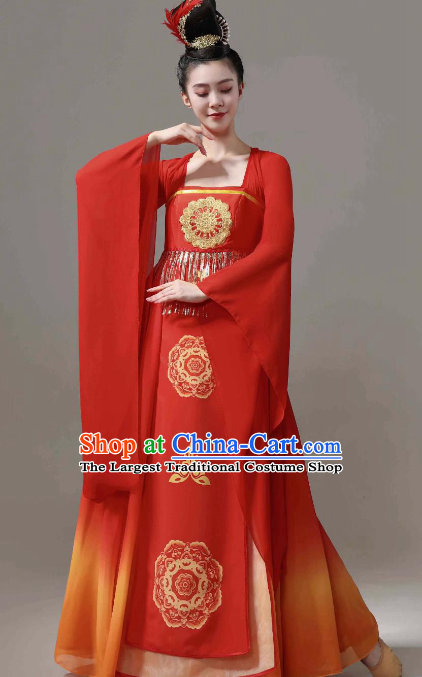 Ancient Chinese Clothing Classical Dance Tang Dynasty Chang An Beauty Red Dress Traditional Stage Performance Woman Hanfu