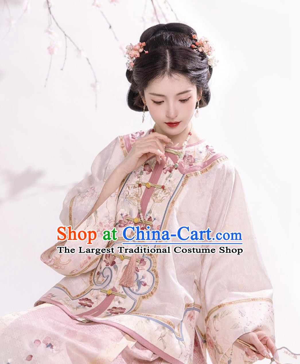 Ancient Chinese Young Lady Clothing Traditional Qing Dynasty Women Pink Dresses China Travel Photography Costume
