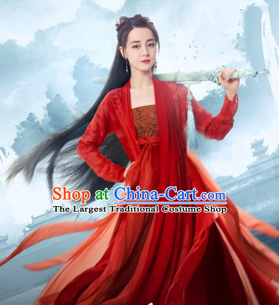 Ancient China Swordswoman Clothing Traditional Hanfu TV Series The Legend of An Le Princess Ren An Le Red Dress