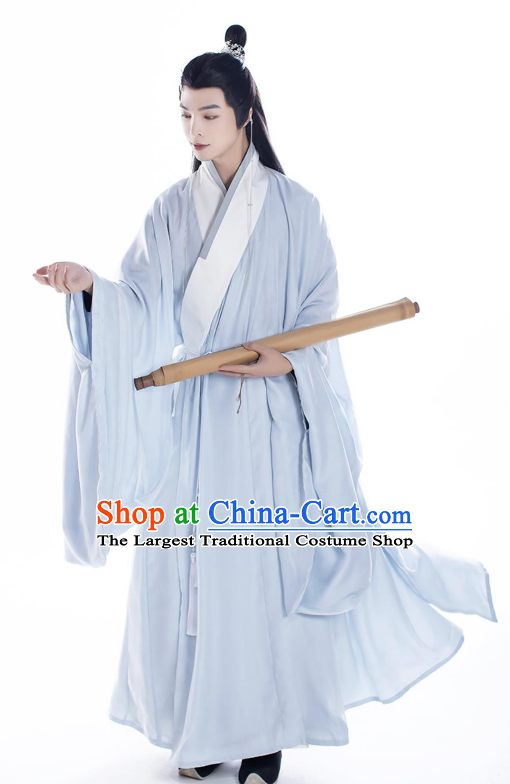 Chinese Ming Dynasty Scholar Costume Ancient China Young Childe Clothing Traditional Male Hanfu Blue Robe