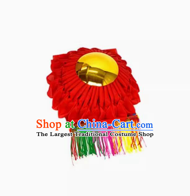 7 cm Handmade Red Flower Ball God Worshipping Supply Decoration Red Ribbon Mirror