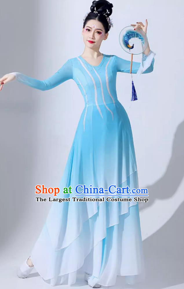 Taoli Cup Dance Competition Fan Dance Blue Dress Women Group Stage Performance Clothing Chinese Classical Dance Costume