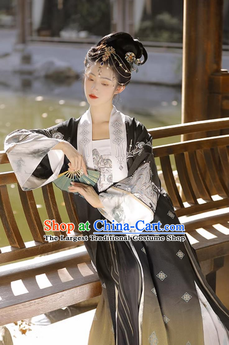 Ancient China Clothing Traditional Woman Hanfu Chinese Song Dynasty Costume Black Beizi and Skirt Complete Set