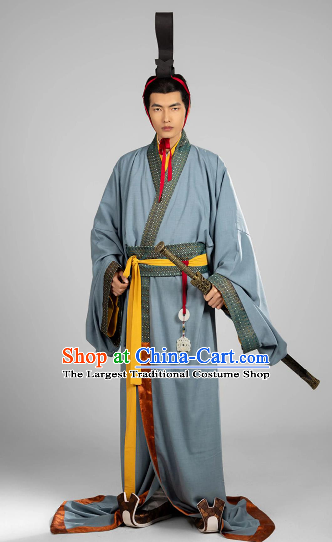 Ancient China Swordsman Clothing Chinese Travel Photography Costume Traditional Hanfu Blue Warring States Robe