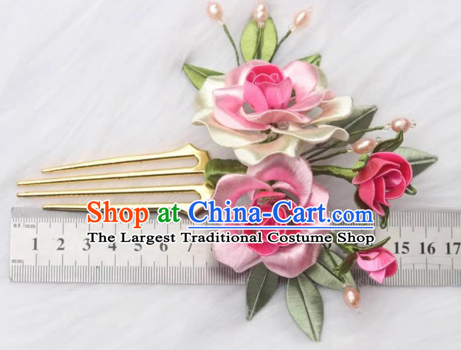 China Hanfu Hair Jewelry Handmade Intangible Cultural Heritage Silk Peony Hair Comb Traditional Chinese Cheongsam Hairpin
