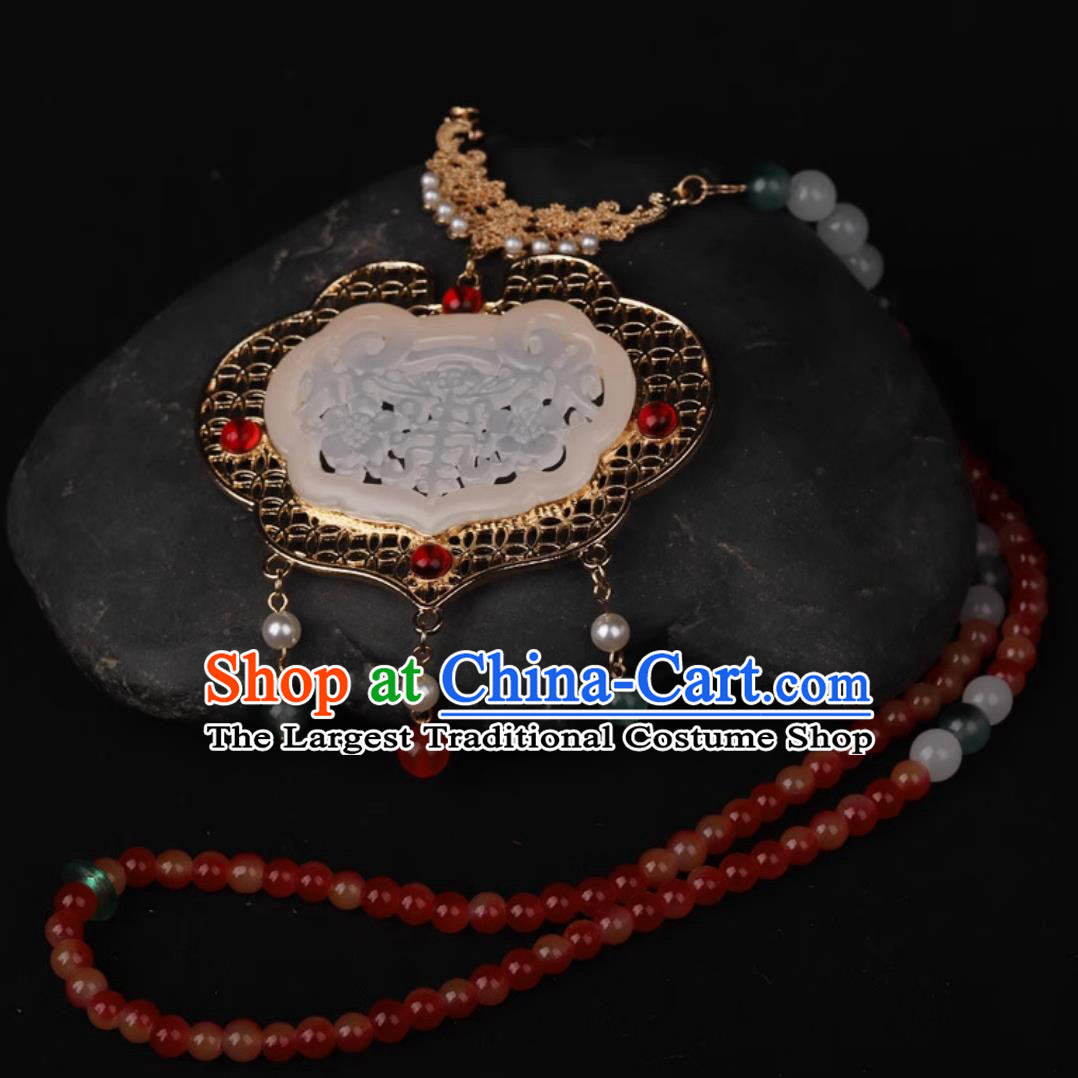 China Hanfu Jewelry Handmade Ancient Princess Necklace Traditional Chinese Ming Dynasty Jade Necklet