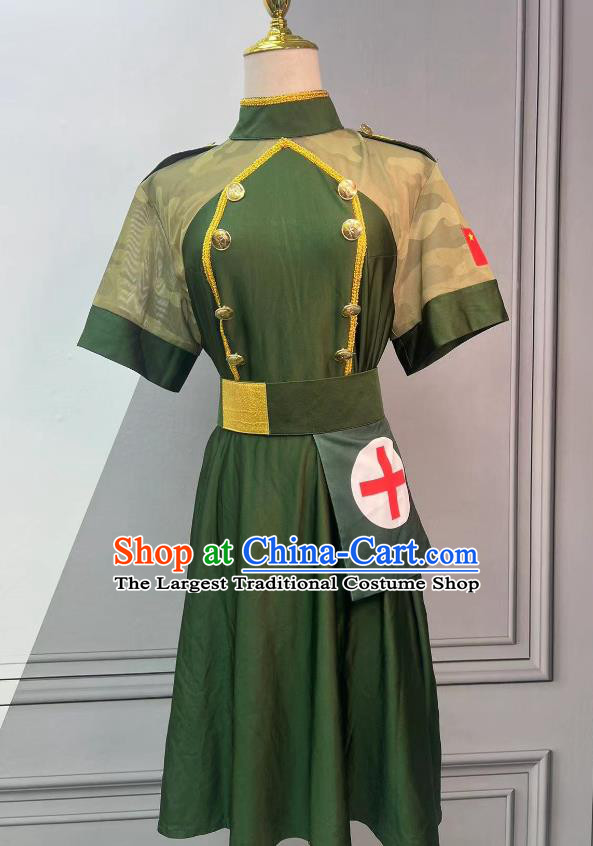 Professional Dance Competition Military Green Short Dress Stage Performance Camouflage Elastic Costume Modern Dance Nurse Clothing