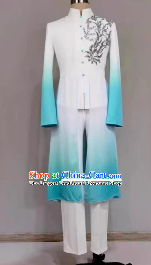 Top Mens Chorus Blue Suit Stage Performance Costume Chinese Spring Festival Gala Opening Dance Clothing