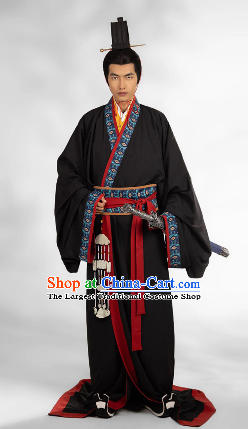 Traditional Hanfu Black Warring States Robe Ancient China Swordsman Clothing Chinese Travel Photography Hero Costume