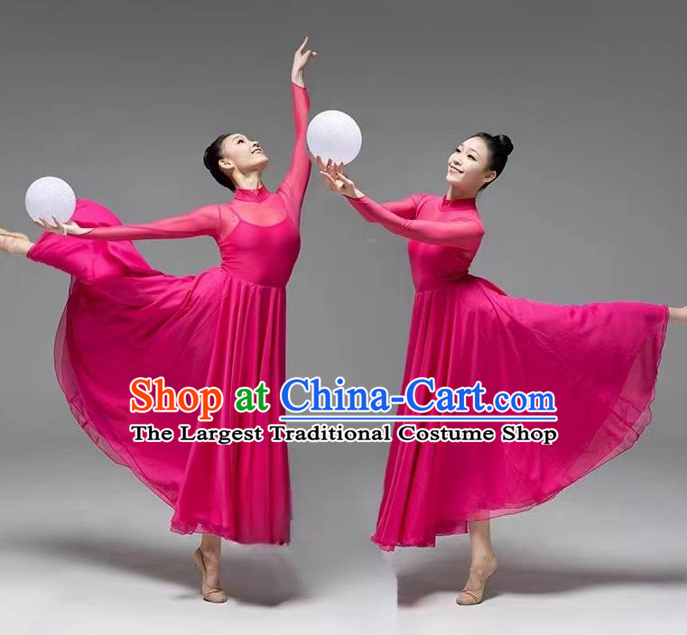 Top Chorus Women Rosy Dress Stage Performance Costume Chinese Spring Festival Gala Opening Dance Clothing