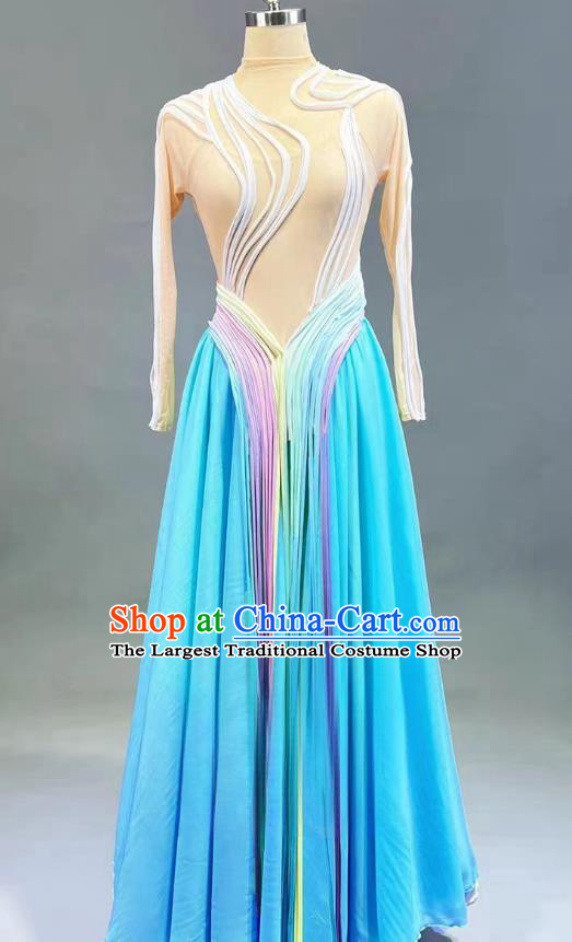 Chinese Stage Performance Costume Spring Festival Gala Classical Dance Clothing Women Group Dance Blue Dress