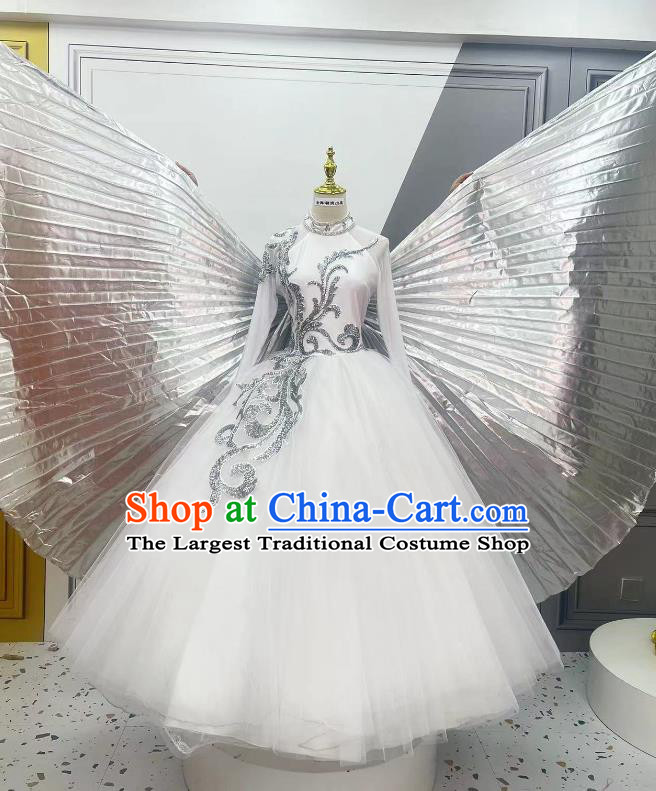 Chinese Spring Festival Gala Opening Dance Clothing Women Group Dance White Dress Christmas Stage Performance Costume