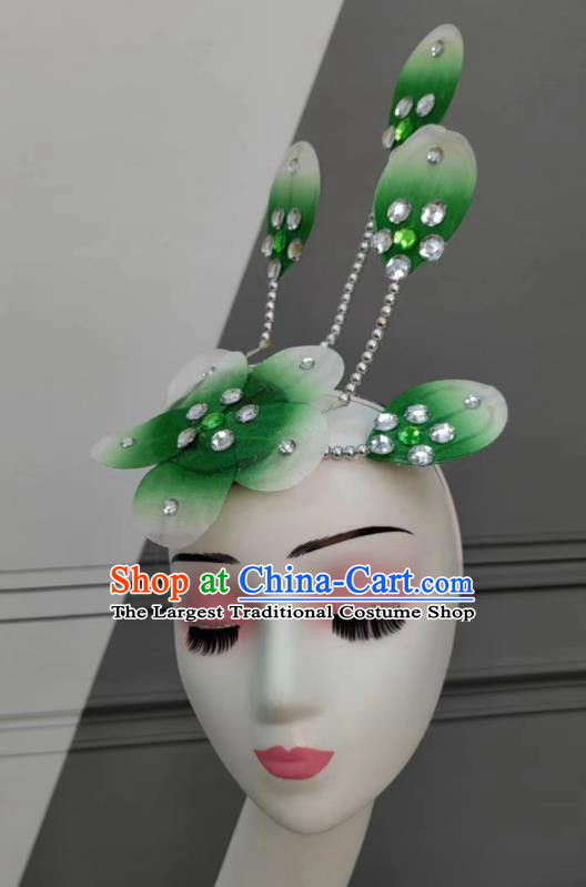 Traditional Stage Performance Hair Jewelry China Classical Dance Headdress Handmade Green Flower Headpiece