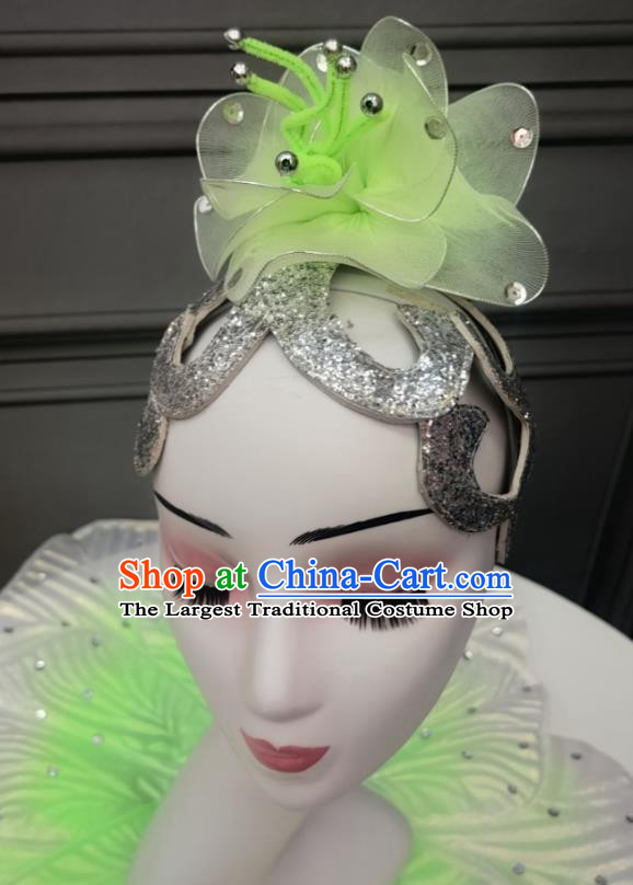 Handmade Green Peony Hat Traditional Stage Performance Hair Jewelry China Classical Dance Headdress
