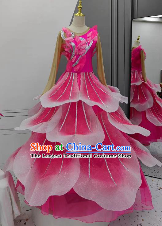 Chinese Spring Festival Gala Opening Dance Pink Flower Petal Clothing China Classical Dance Dress Women Group Stage Performance Costume