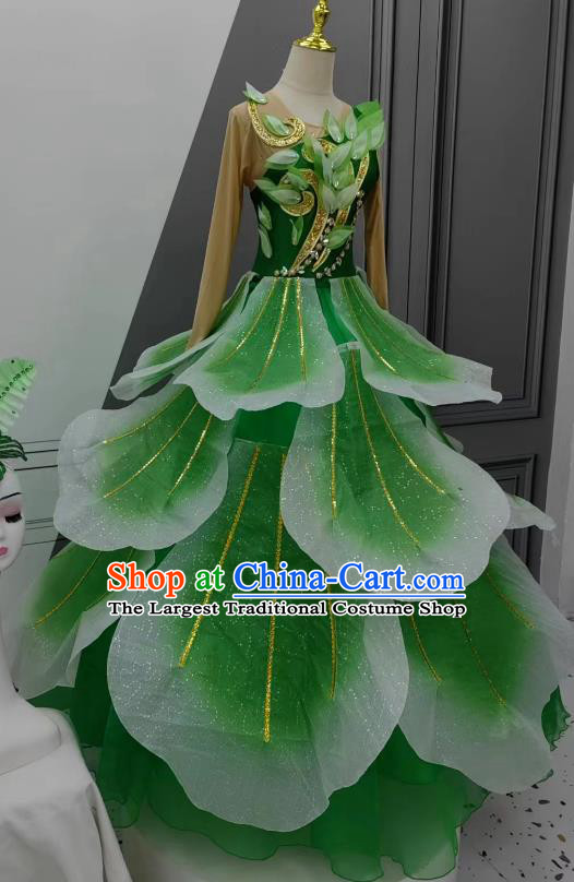 Women Group Stage Performance Costume Chinese Spring Festival Gala Opening Dance Green Flower Petal Clothing China Classical Dance Dress