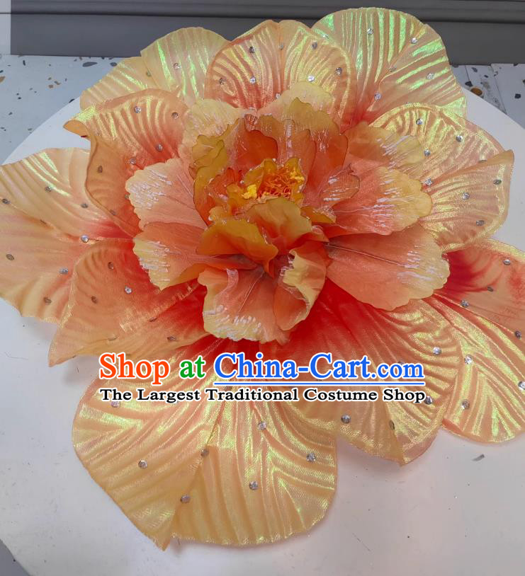 Classical Dance Peony Umbrella Handmade Stage Performance Prop China Opening Dance Handheld Orange Flower