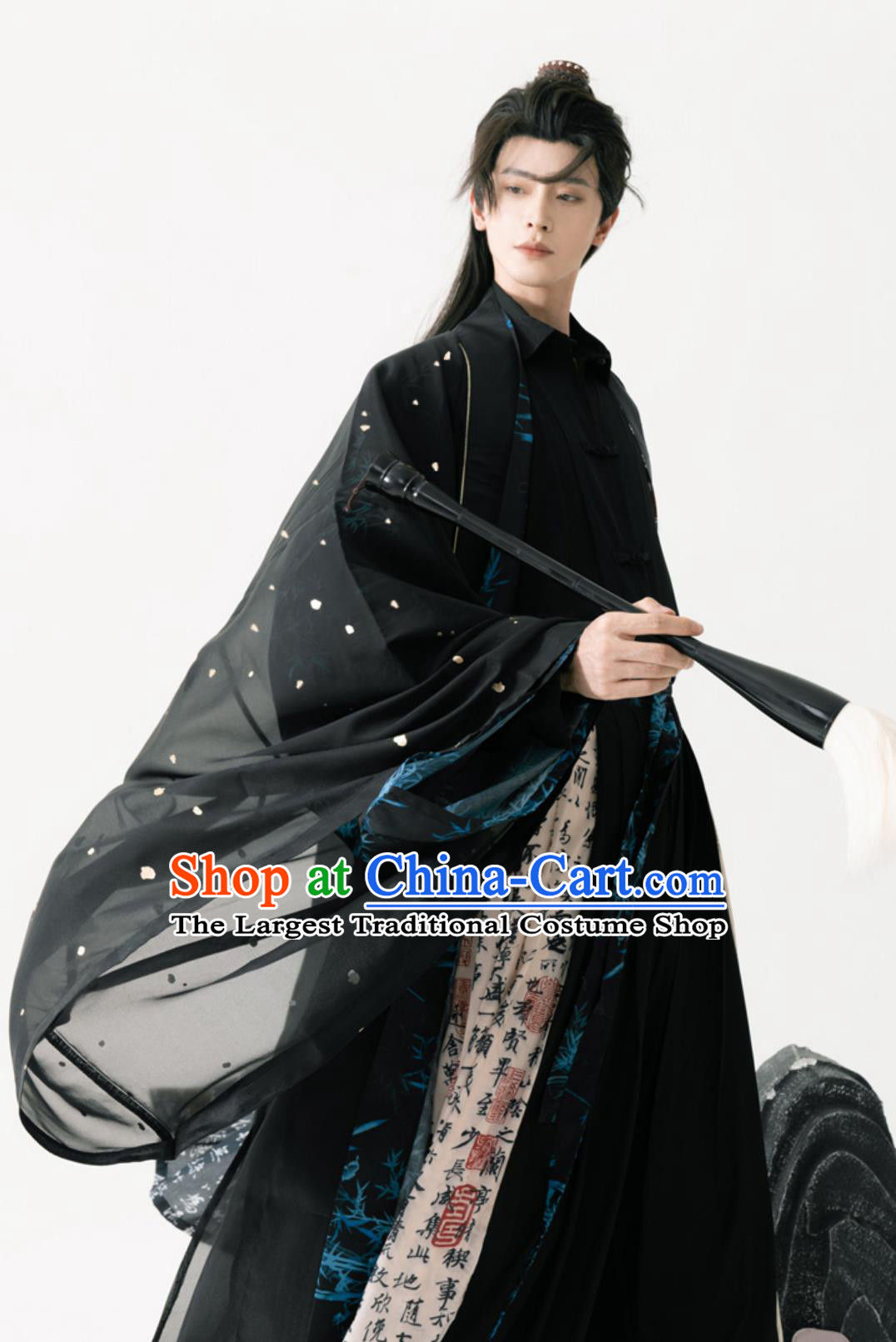 China Ming Dynasty Young Man Costume Traditional Hanfu Black Outfit Ancient China Wuxia Swordsman Clothing