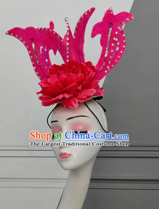 Chinese Opening Dance Hair Jewelry Top Stage Performance Headwear Handmade Classical Dance Pink Peony Hat