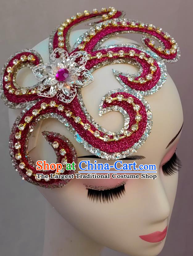 Chinese Folk Dance Hair Jewelry Top Stage Performance Headwear Handmade Yangko Dance Rosy Headpiece