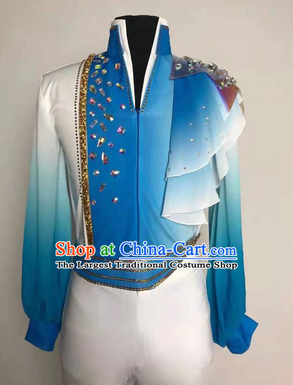 Professional Modern Dance Clothing China Spring Festival Gala Opening Dance Blue Outfit Mens Stage Performance Costume
