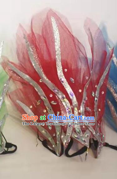 Handmade Modern Dance Red Fire Headpiece Chinese Spring Festival Gala Opening Dance Hair Jewelry Top Stage Performance Headwear