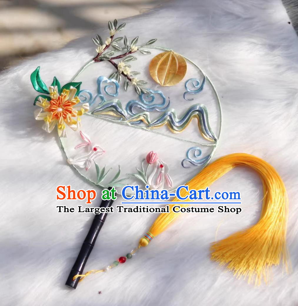 Chinese Hanfu Photography Prop Handmade Silk Palace Fan Traditional Classical Mid Autumn Festival Round Fan
