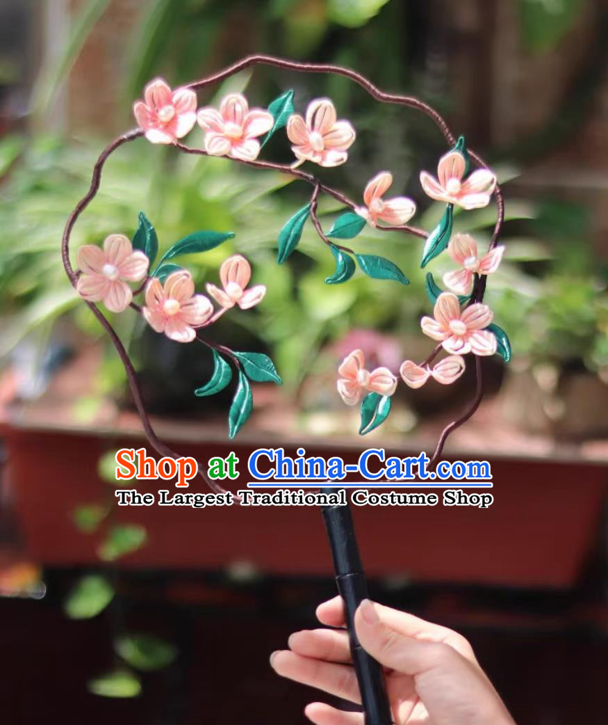 Traditional Classical Peach Blossom Round Fan Chinese Hanfu Photography Prop Handmade Silk Palace Fan