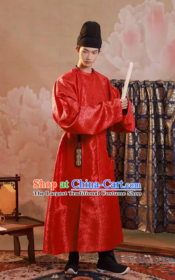 Chinese Tang Dynasty Childe Red Robe Ancient China Swordsman Clothing China Traditional Male Hanfu