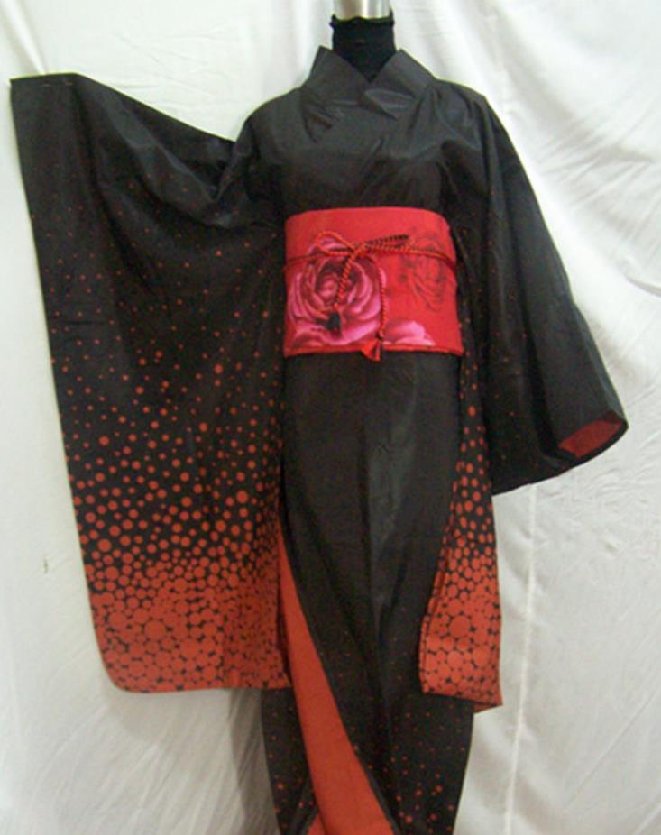 Japan Traditional Black Furisode Kimono Japanese National Clothing Women Formal Attire